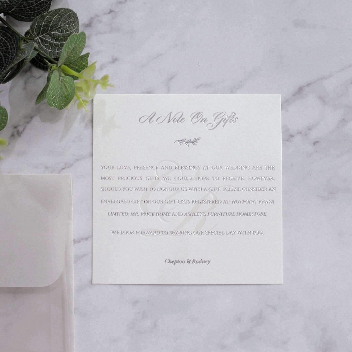 Square Invitation Card with Vellum Paper Envelope Elegant Invitation Customized